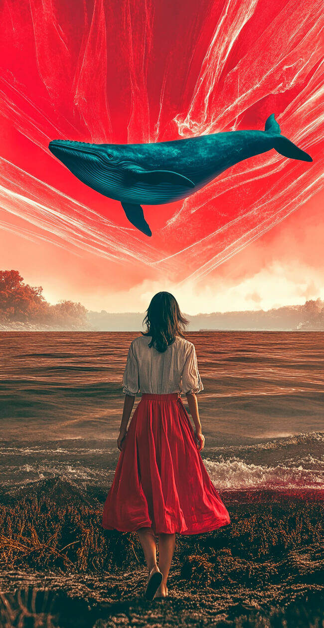 A person's eyes are black, and their heart is red.  